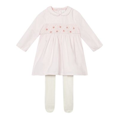 Baby girls' pink corduroy dress and tights